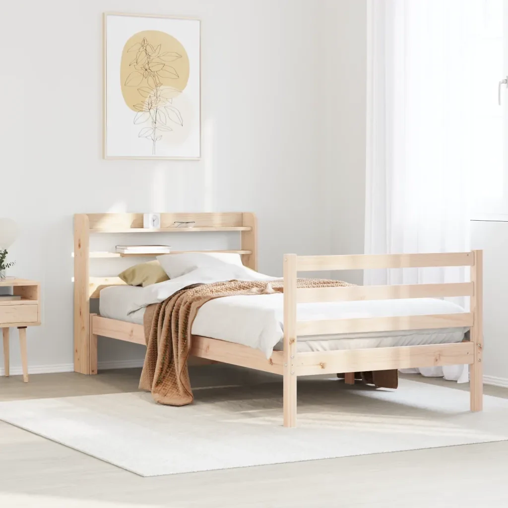 Letto singolo | Letto per adulti | Giroletto con Testiera 100x200 cm Legno Massello di Pino - Image 2