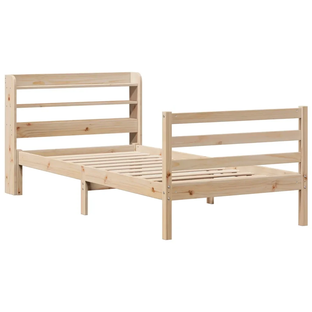 Letto singolo | Letto per adulti | Giroletto con Testiera 100x200 cm Legno Massello di Pino - Image 3