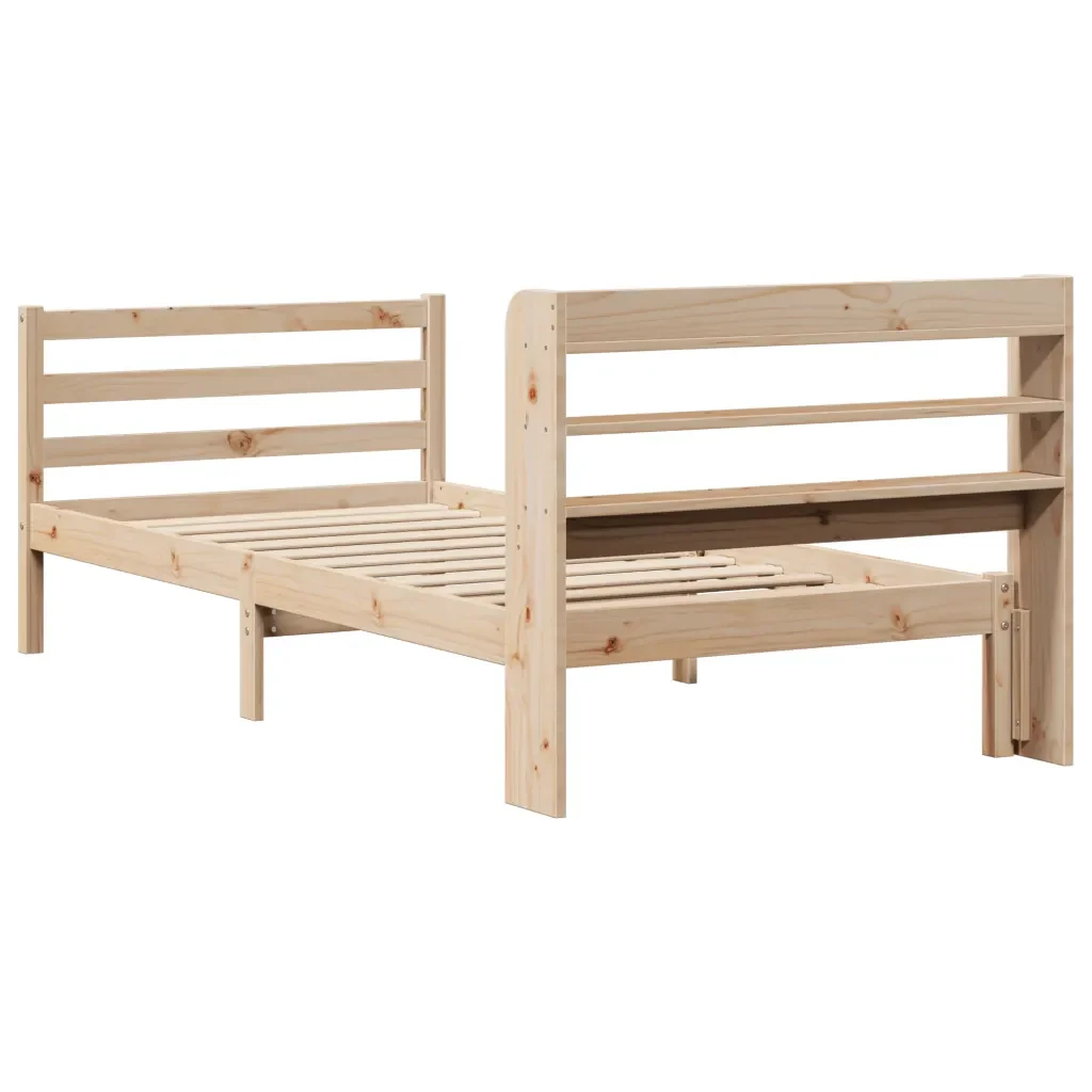 Letto singolo | Letto per adulti | Giroletto con Testiera 100x200 cm Legno Massello di Pino - Image 6