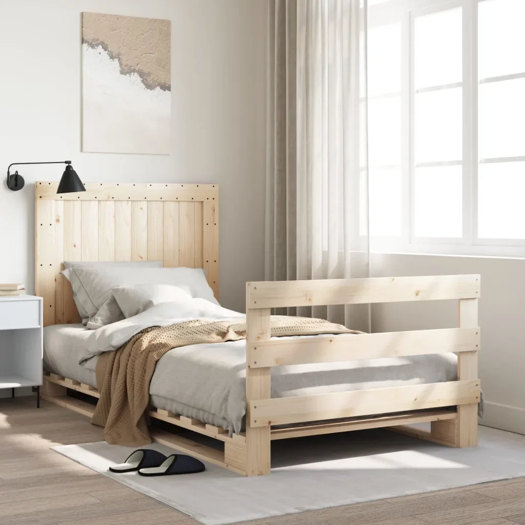 Letto singolo | Letto per adulti | Giroletto con Testiera 100x200 cm Legno Massello di Pino - Image 2