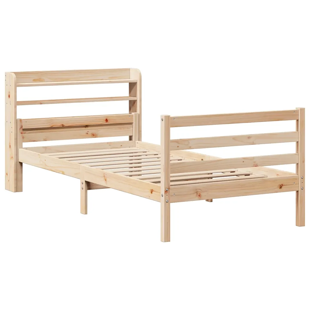 Letto singolo | Letto per adulti | Giroletto con Testiera 100x200 cm Legno Massello di Pino - Image 4