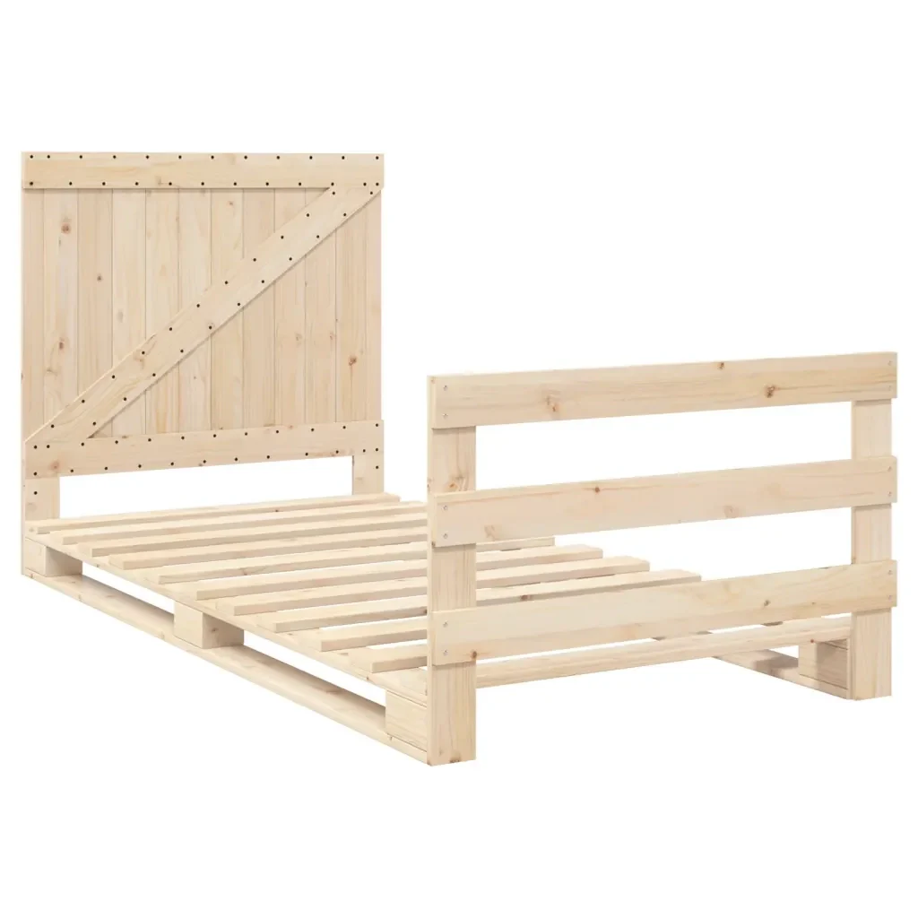 Letto singolo | Letto per adulti | Giroletto con Testiera 100x200 cm Legno Massello di Pino - Image 4