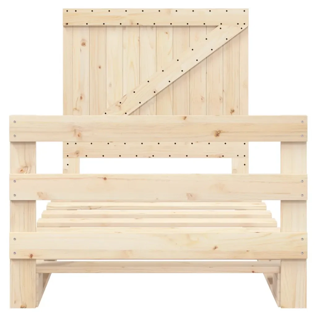 Letto singolo | Letto per adulti | Giroletto con Testiera 100x200 cm Legno Massello di Pino - Image 5