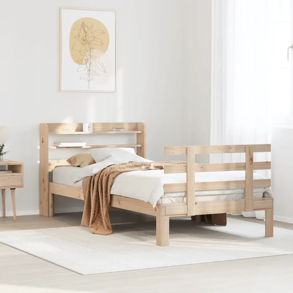 Letto singolo | Letto per adulti | Giroletto con Testiera 100x200 cm Legno Massello di Pino - Image 2