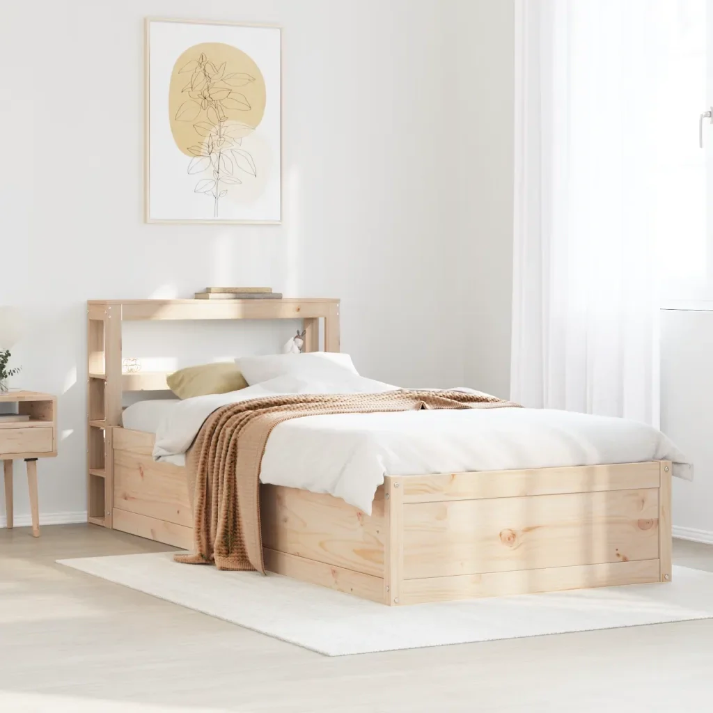 Letto singolo | Letto per adulti | Giroletto con Testiera 75x190 cm in Legno Massello di Pino - Image 4