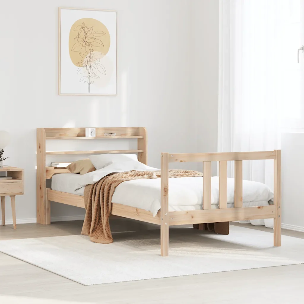 Letto singolo | Letto per adulti | Giroletto con Testiera 75x190 cm in Legno Massello di Pino - Image 2