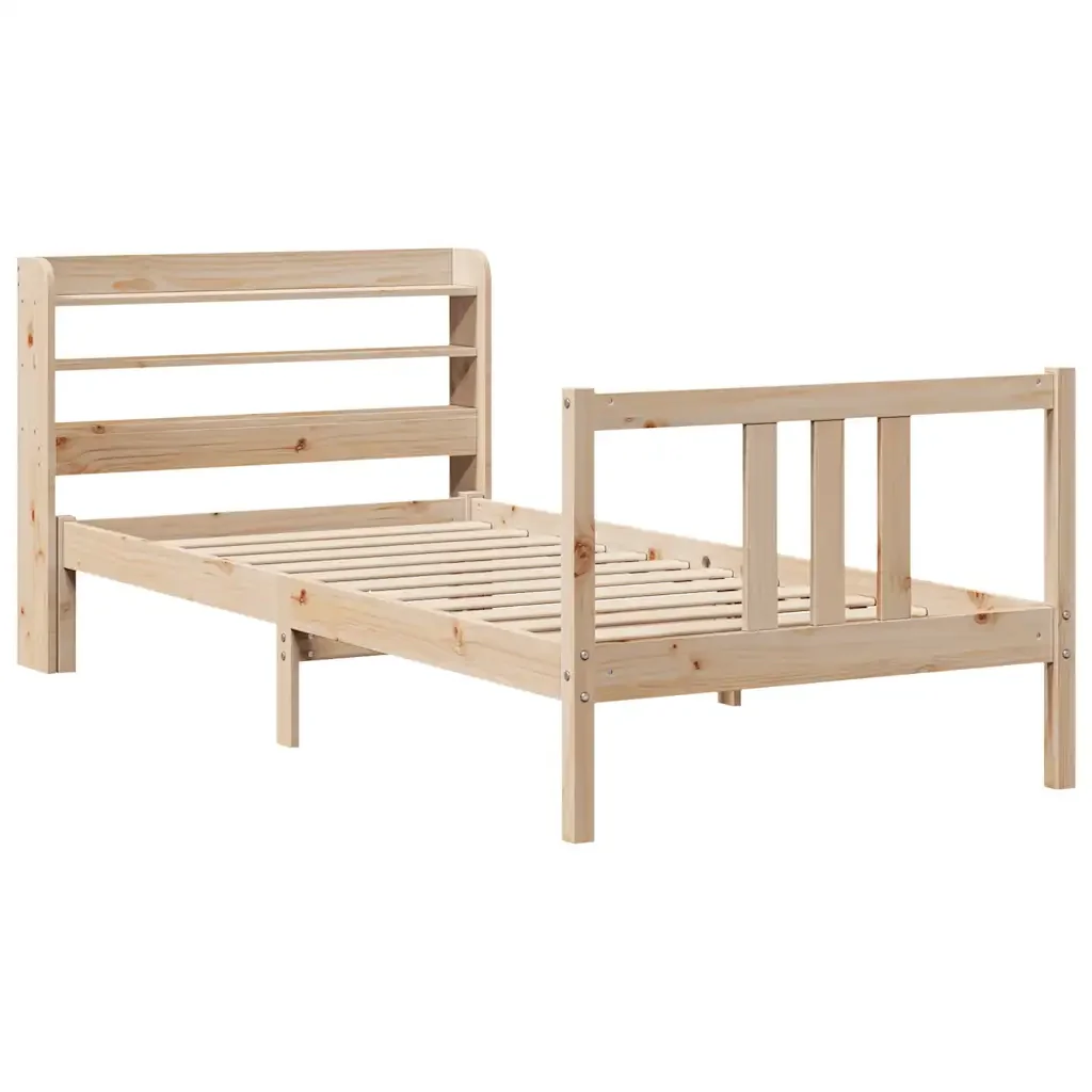 Letto singolo | Letto per adulti | Giroletto con Testiera 75x190 cm in Legno Massello di Pino - Image 3
