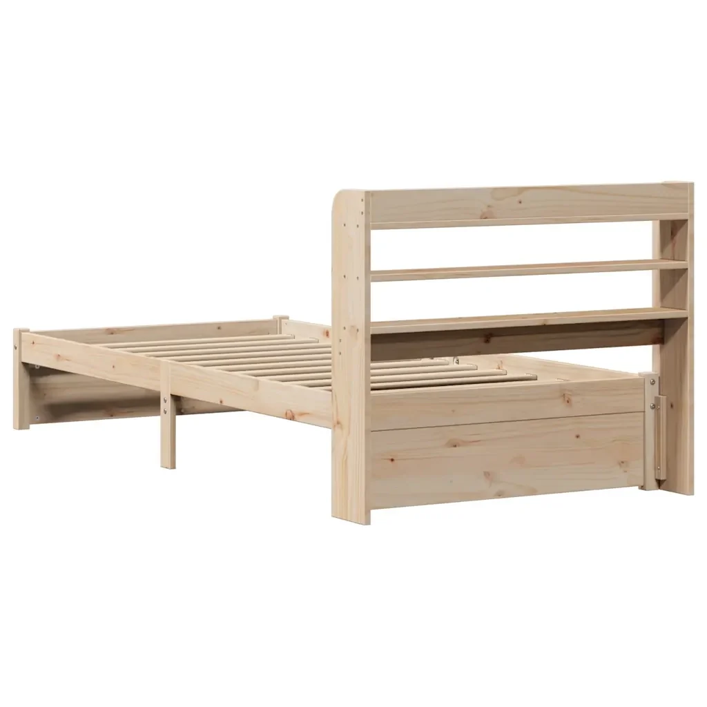 Letto singolo | Letto per adulti | Giroletto con Testiera 75x190 cm in Legno Massello di Pino - Image 8