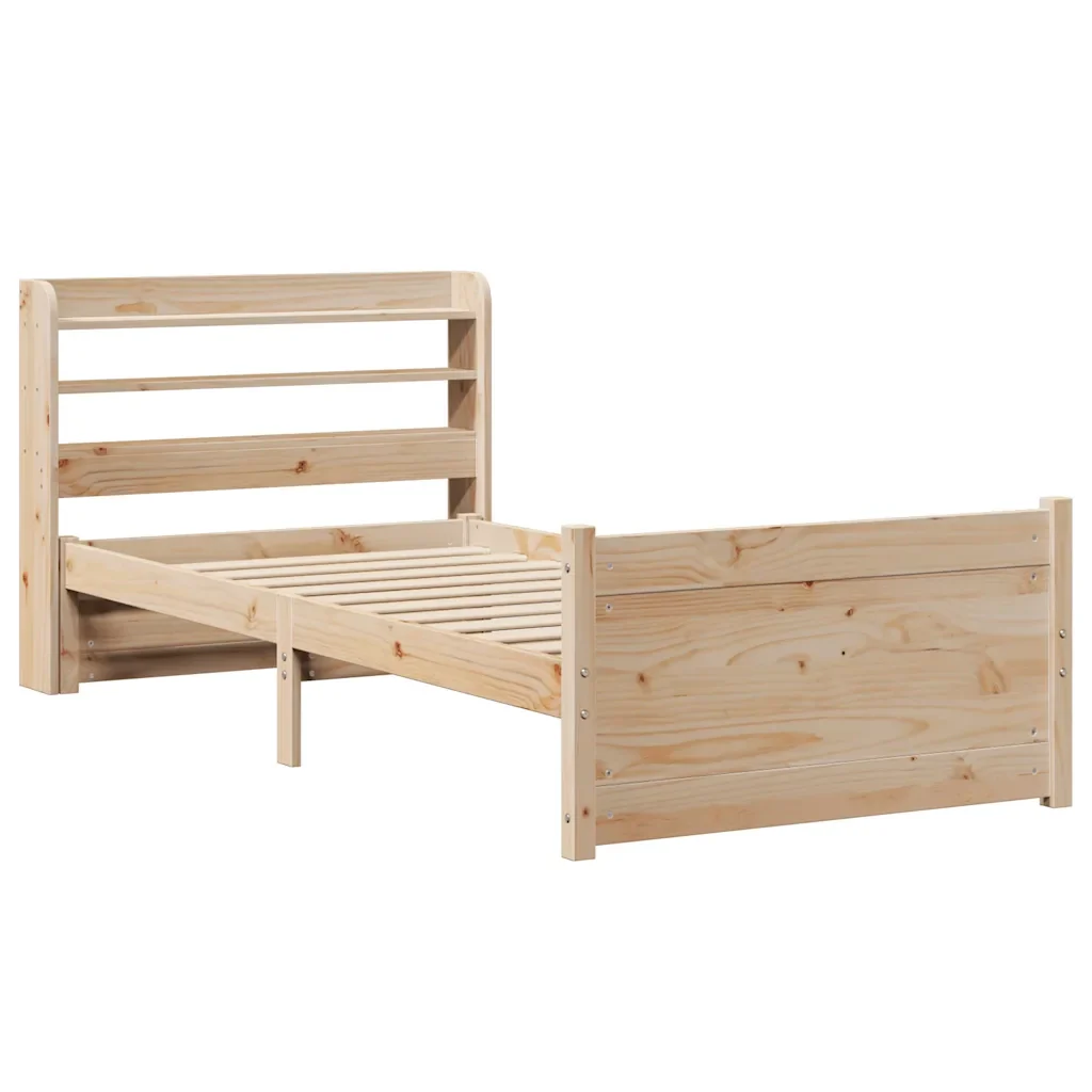 Letto singolo | Letto per adulti | Giroletto con Testiera 75x190 cm in Legno Massello di Pino - Image 4