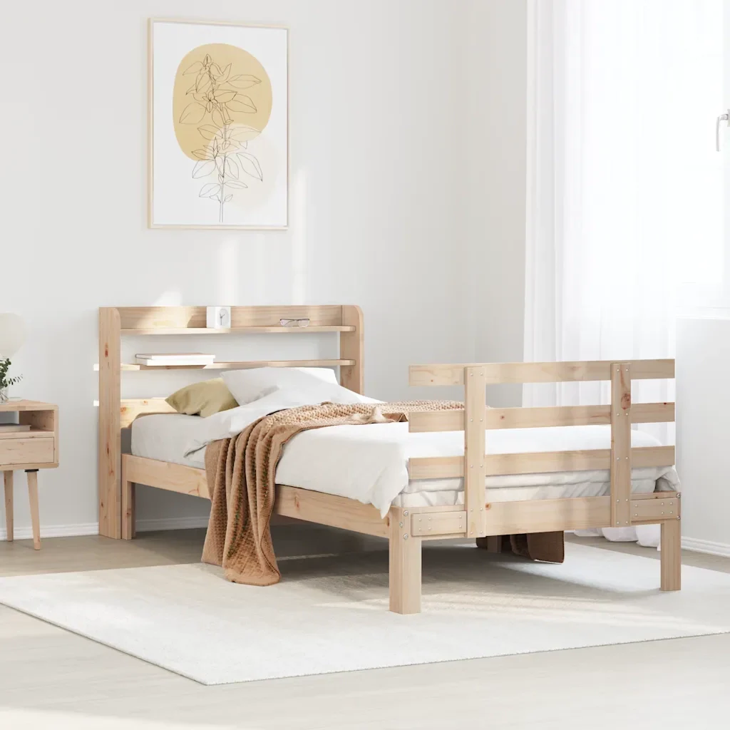Letto singolo | Letto per adulti | Giroletto con Testiera 75x190 cm in Legno Massello di Pino - Image 3