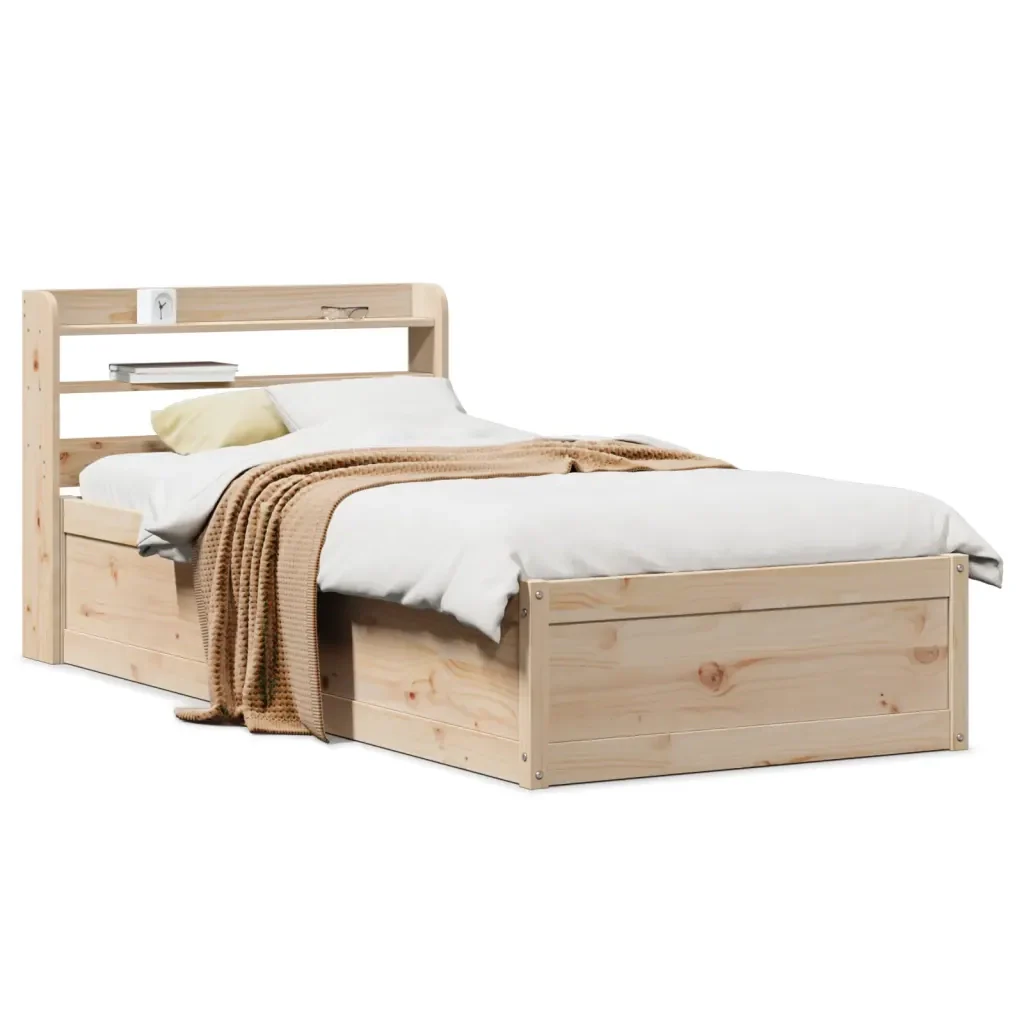 Letto singolo | Letto per adulti | Giroletto con Testiera 75x190 cm in Legno Massello di Pino - Image 2