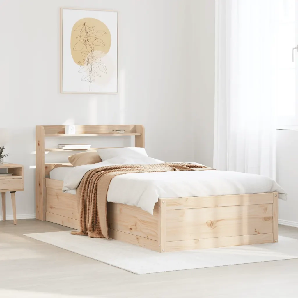 Letto singolo | Letto per adulti | Giroletto con Testiera 75x190 cm in Legno Massello di Pino - Image 3