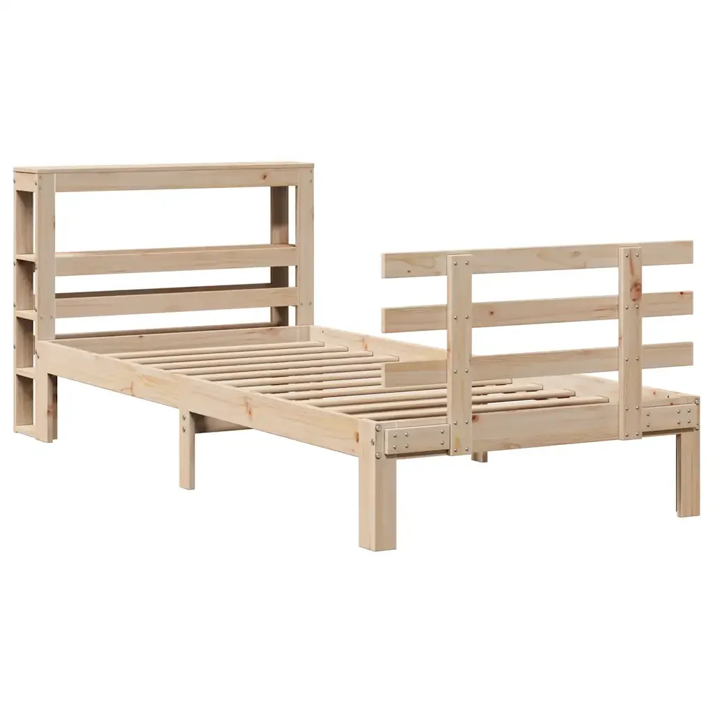 Letto singolo | Letto per adulti | Giroletto con Testiera 90x190 cm in Legno Massello di Pino - Image 3