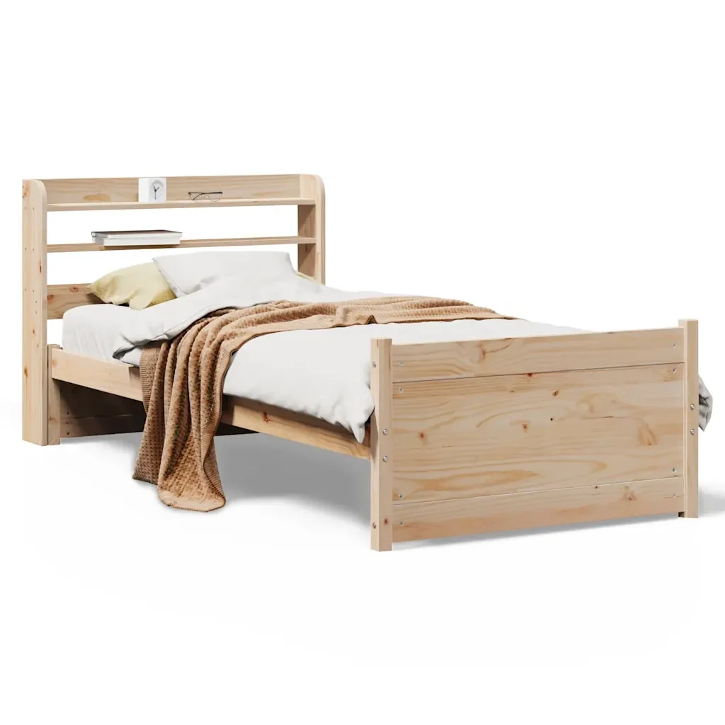 Letto singolo | Letto per adulti | Giroletto con Testiera 90x190 cm in Legno Massello di Pino