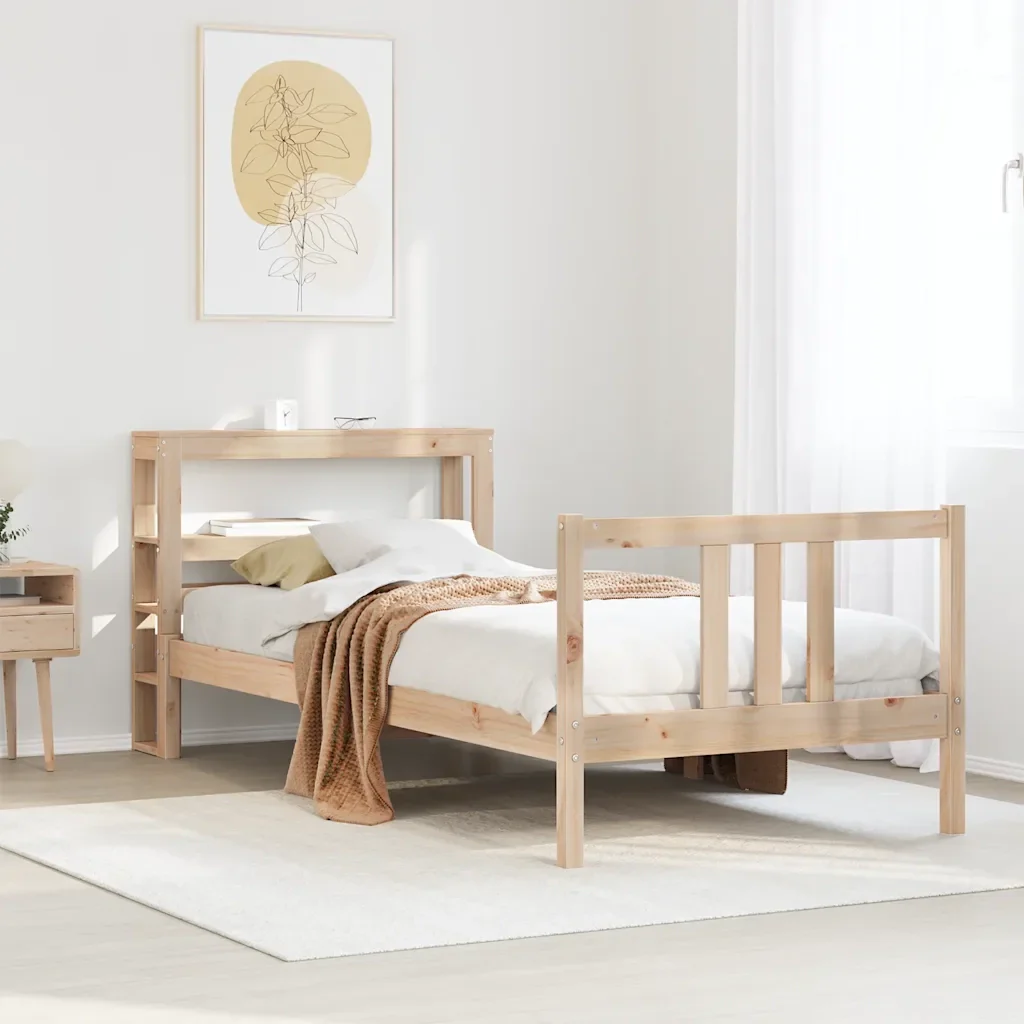 Letto singolo | Letto per adulti | Giroletto con Testiera 90x190 cm in Legno Massello di Pino - Image 2