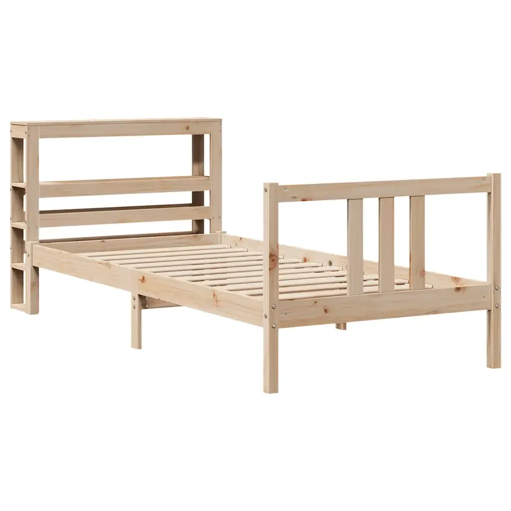 Letto singolo | Letto per adulti | Giroletto con Testiera 90x190 cm in Legno Massello di Pino - Image 3