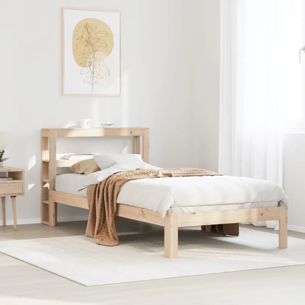 Letto singolo | Letto per adulti | Giroletto con Testiera 90x190 cm in Legno Massello di Pino - Image 2
