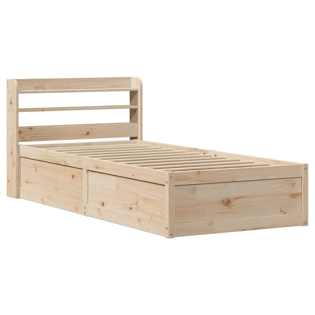 Letto singolo | Letto per adulti | Giroletto con Testiera 90x190 cm in Legno Massello di Pino