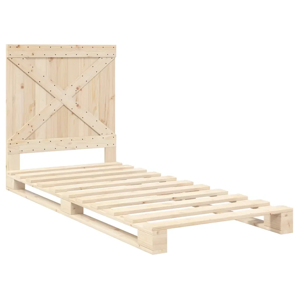 Letto singolo | Letto per adulti | Giroletto con Testiera 90x200 cm in Legno Massello di Pino - Image 3