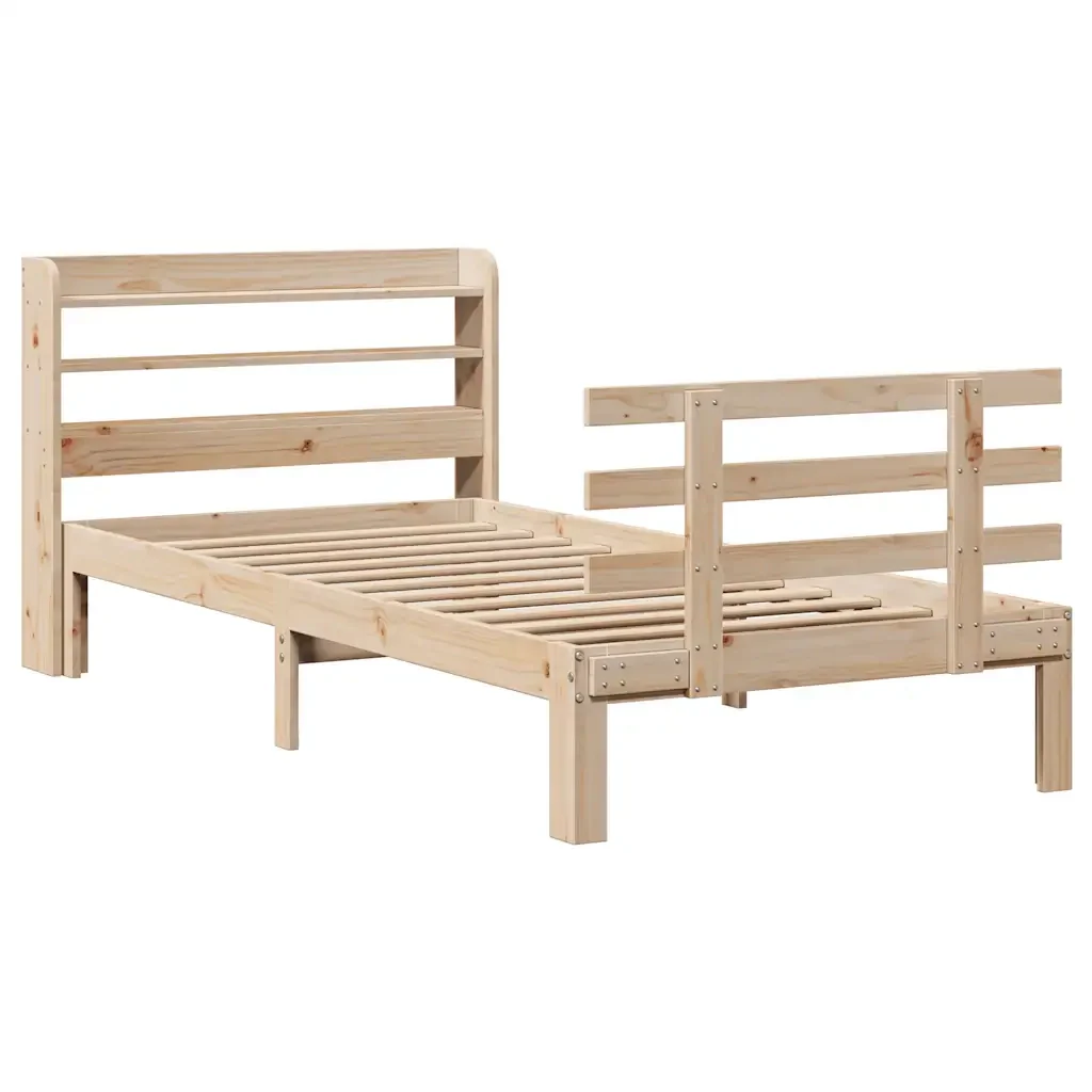 Letto singolo | Letto per adulti | Giroletto con Testiera 90x200 cm in Legno Massello di Pino - Image 4