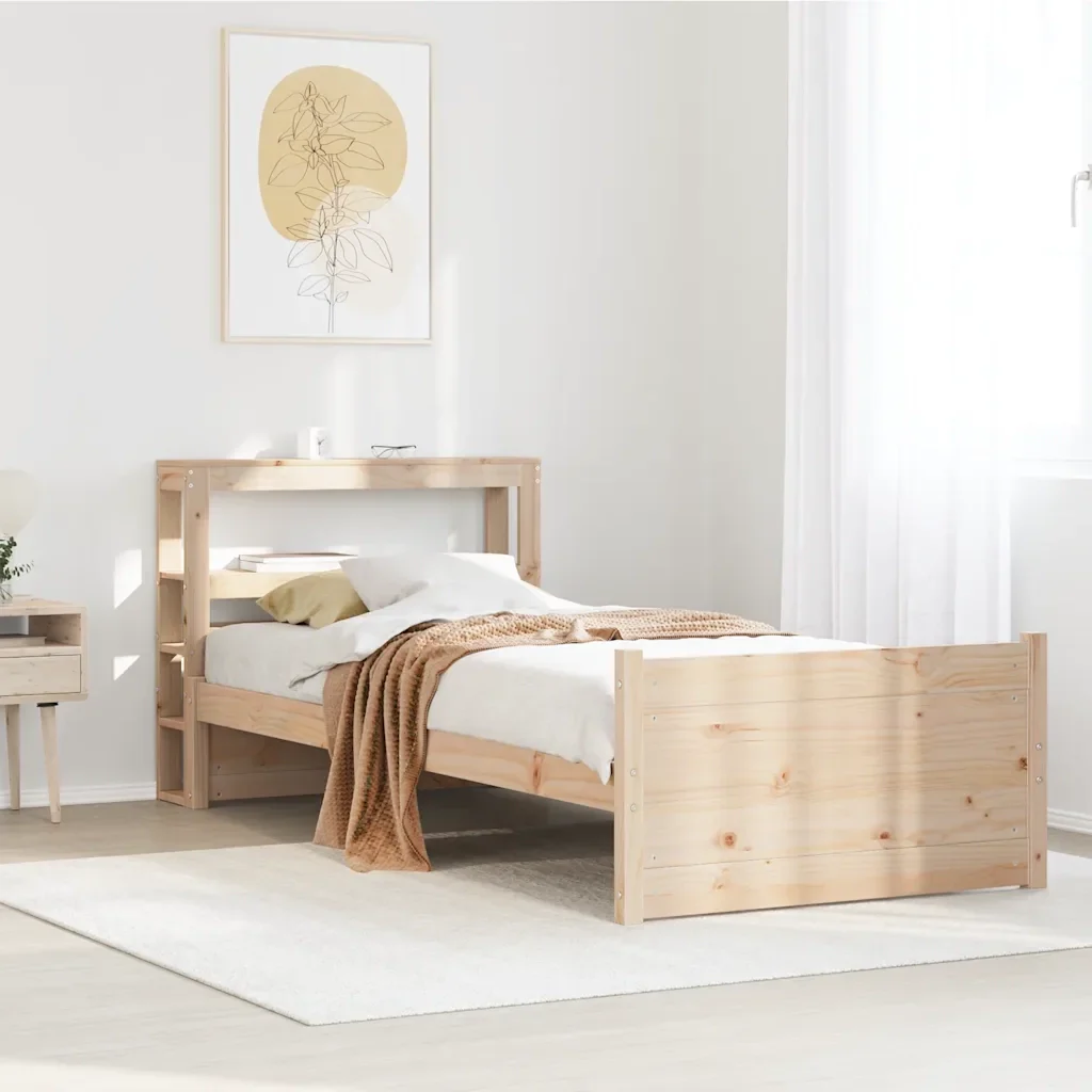 Letto singolo | Letto per adulti | Giroletto con Testiera 90x200 cm in Legno Massello di Pino - Image 2