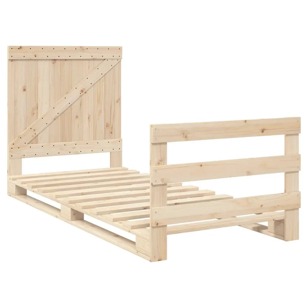Letto singolo | Letto per adulti | Giroletto con Testiera 90x200 cm in Legno Massello di Pino - Image 3