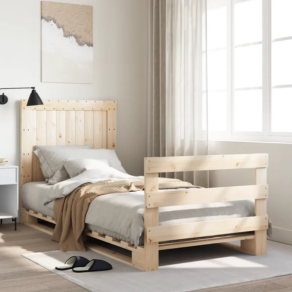 Letto singolo | Letto per adulti | Giroletto con Testiera 90x200 cm in Legno Massello di Pino - Image 2