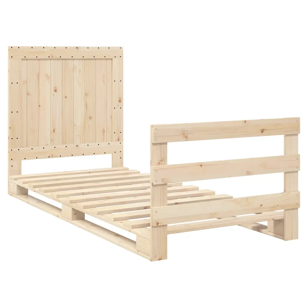 Letto singolo | Letto per adulti | Giroletto con Testiera 90x200 cm in Legno Massello di Pino - Image 4