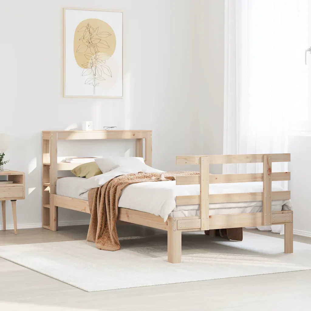 Letto singolo | Letto per adulti | Giroletto con Testiera 90x200 cm in Legno Massello di Pino - Image 2