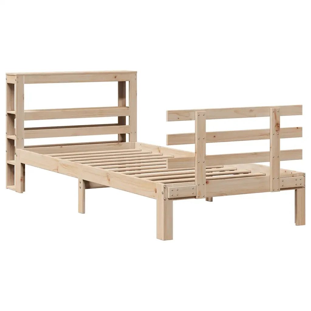 Letto singolo | Letto per adulti | Giroletto con Testiera 90x200 cm in Legno Massello di Pino - Image 3