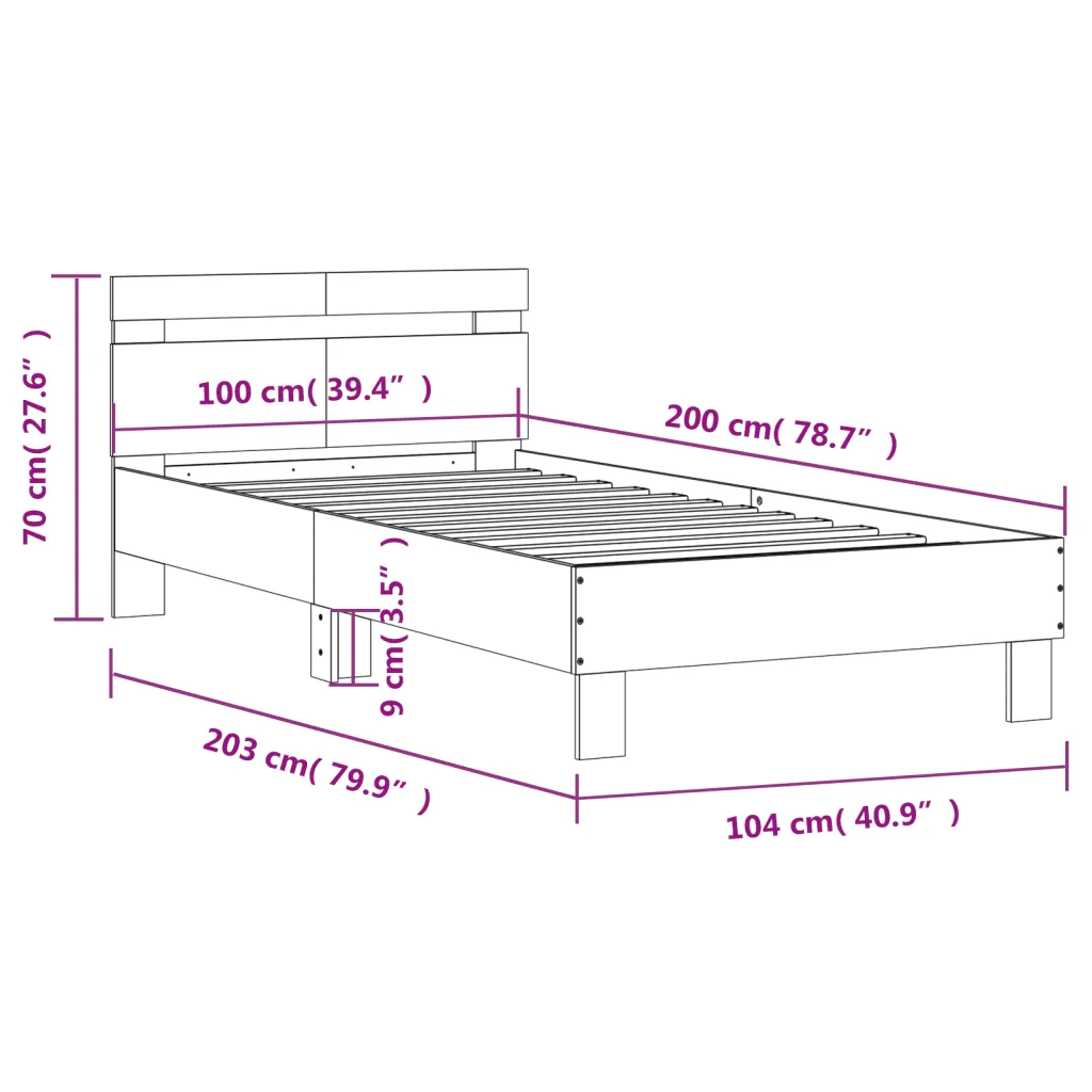Letto singolo | Letto per adulti | Giroletto con Testiera Bianco 100x200 cm in Legno Multistrato - Image 10