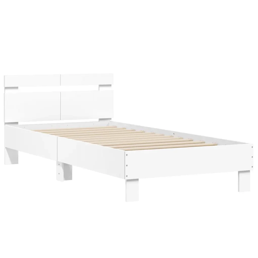 Letto singolo | Letto per adulti | Giroletto con Testiera Bianco 100x200 cm in Legno Multistrato - Image 4