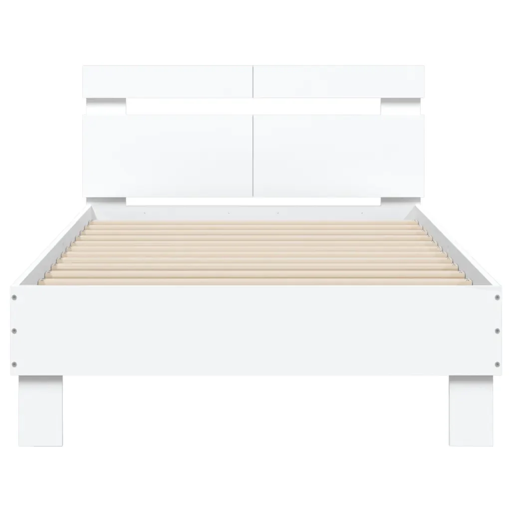 Letto singolo | Letto per adulti | Giroletto con Testiera Bianco 100x200 cm in Legno Multistrato - Image 5