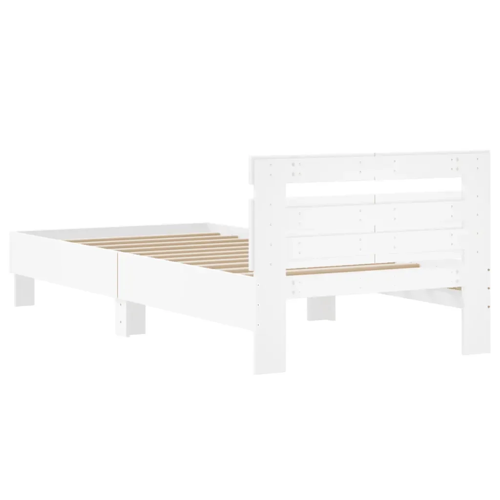 Letto singolo | Letto per adulti | Giroletto con Testiera Bianco 100x200 cm in Legno Multistrato - Image 7