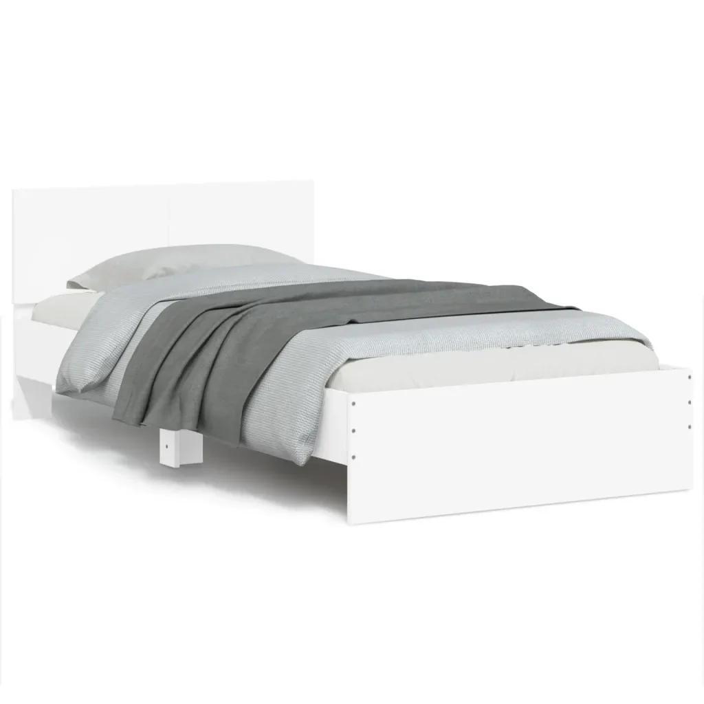 Letto singolo | Letto per adulti | Giroletto con Testiera Bianco 100x200 cm in Legno Multistrato