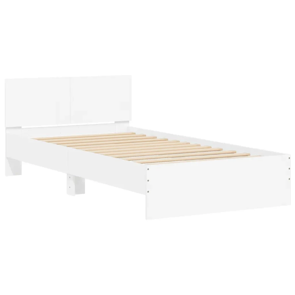 Letto singolo | Letto per adulti | Giroletto con Testiera Bianco 100x200 cm in Legno Multistrato - Image 3