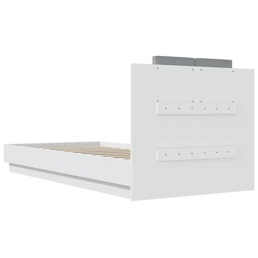 Letto singolo | Letto per adulti | Giroletto con Testiera Bianco 100x200 cm in Legno Multistrato - Image 6
