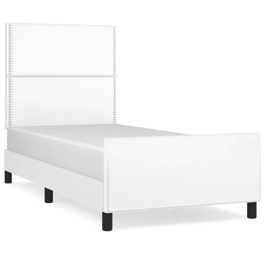 Letto singolo | Letto per adulti | Giroletto con Testiera Bianco 100x200 cm in Similpelle