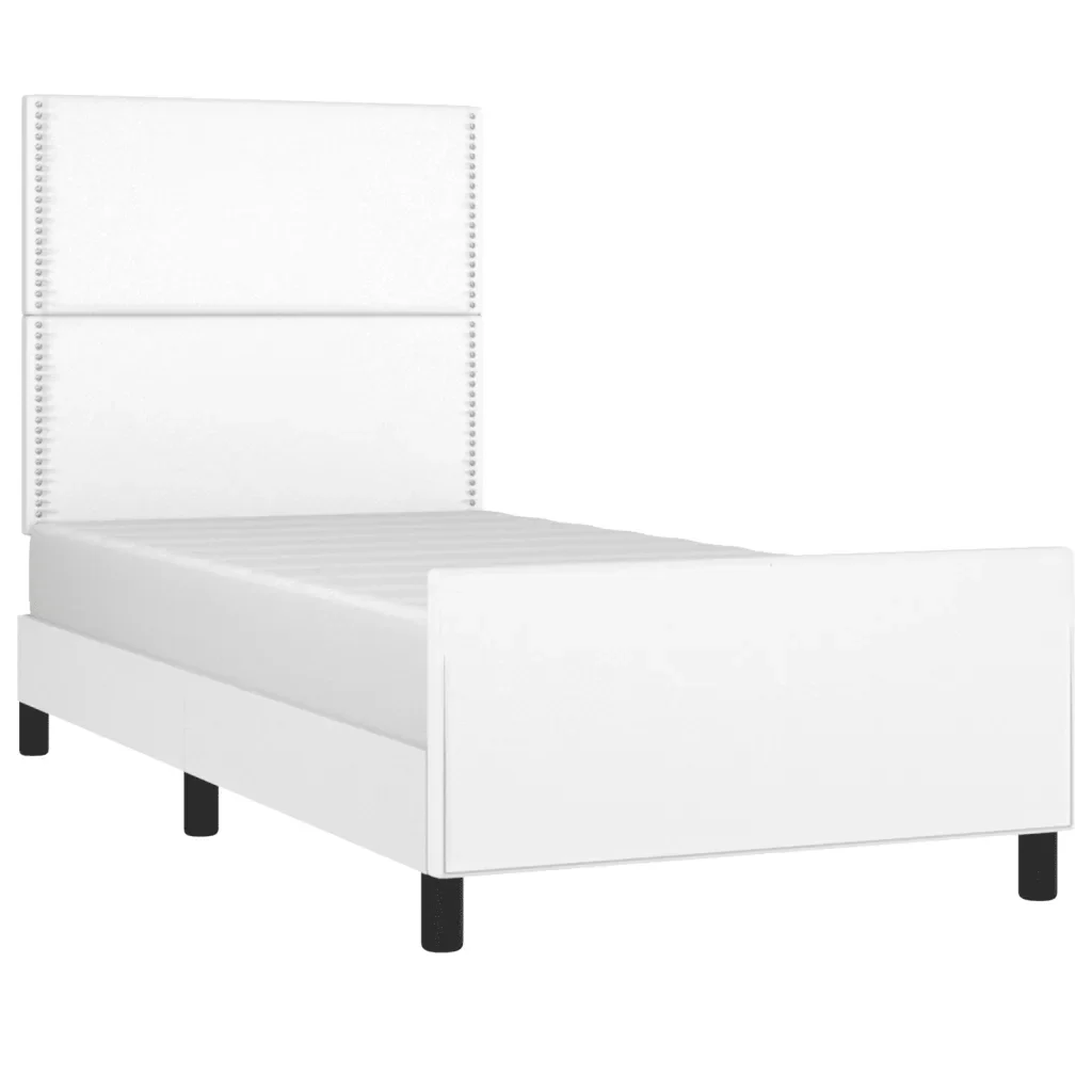 Letto singolo | Letto per adulti | Giroletto con Testiera Bianco 100x200 cm in Similpelle - Image 3