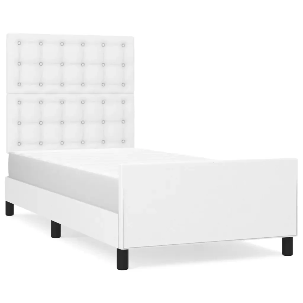 Letto singolo | Letto per adulti | Giroletto con Testiera Bianco 100x200 cm in Similpelle