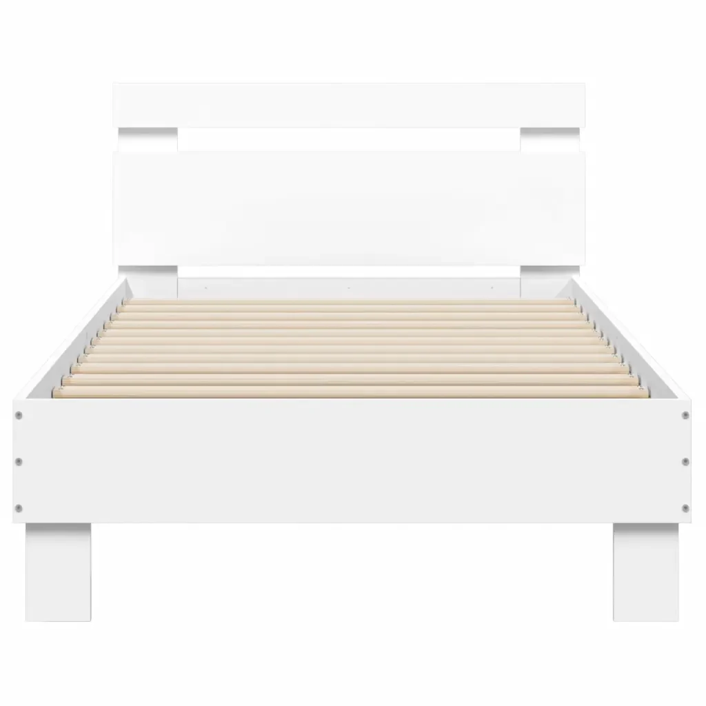 Letto singolo | Letto per adulti | Giroletto con Testiera Bianco 75x190 cm in Legno Multistrato - Image 5