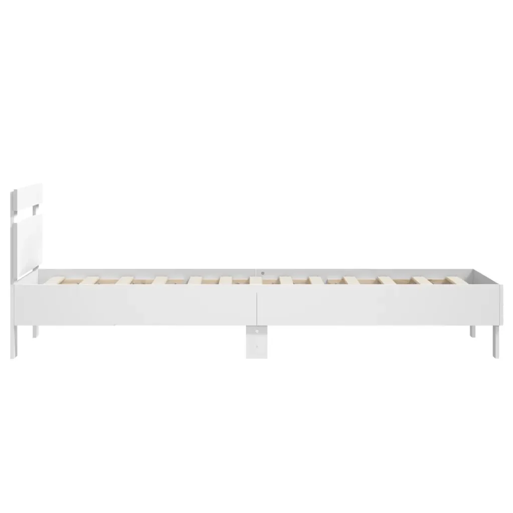 Letto singolo | Letto per adulti | Giroletto con Testiera Bianco 75x190 cm in Legno Multistrato - Image 6