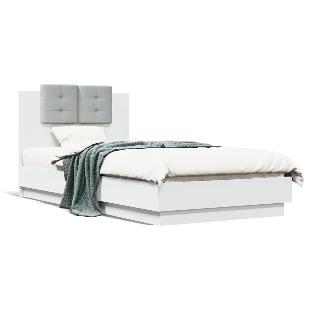 Letto singolo | Letto per adulti | Giroletto con Testiera Bianco 75x190 cm in Legno Multistrato
