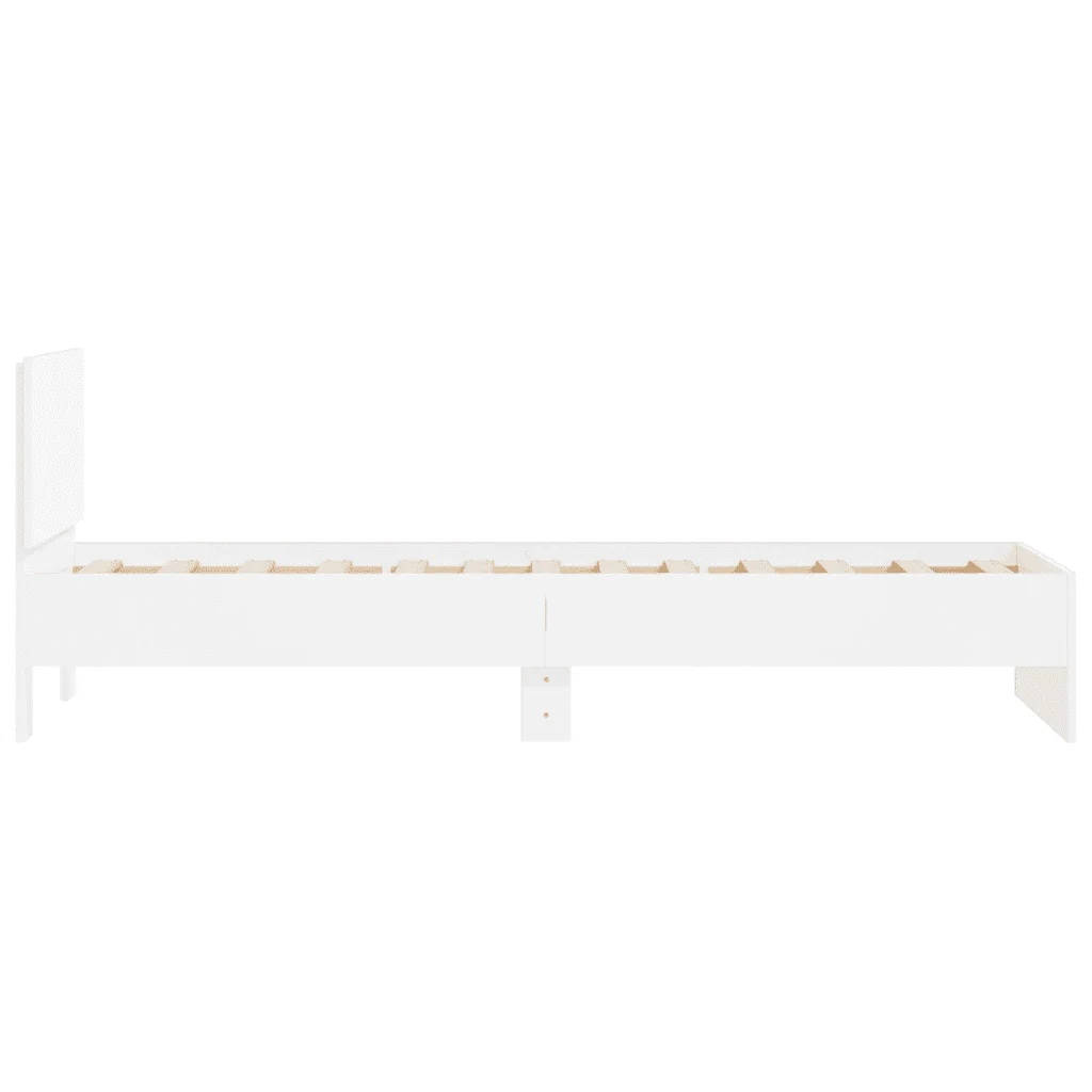 Letto singolo | Letto per adulti | Giroletto con Testiera Bianco 75x190 cm in Legno Multistrato - Image 6