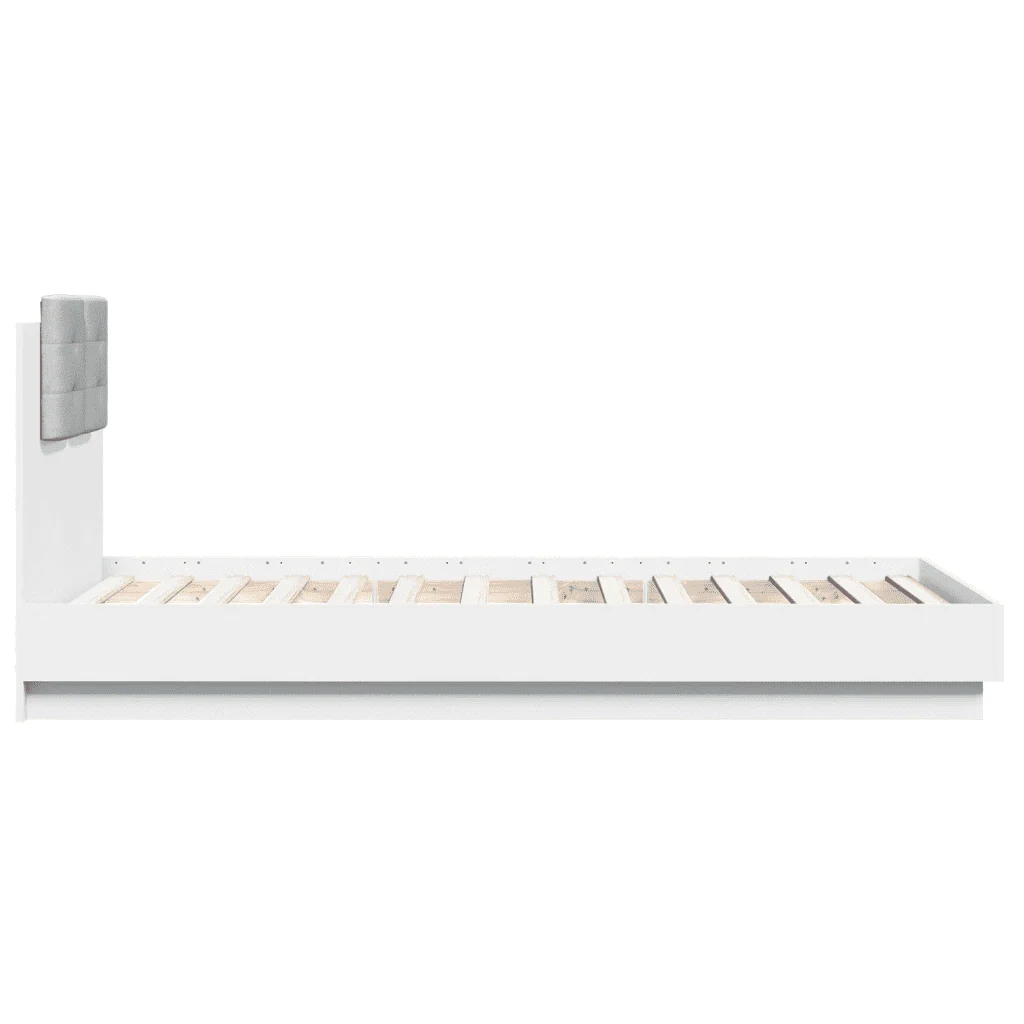 Letto singolo | Letto per adulti | Giroletto con Testiera Bianco 75x190 cm in Legno Multistrato - Image 5
