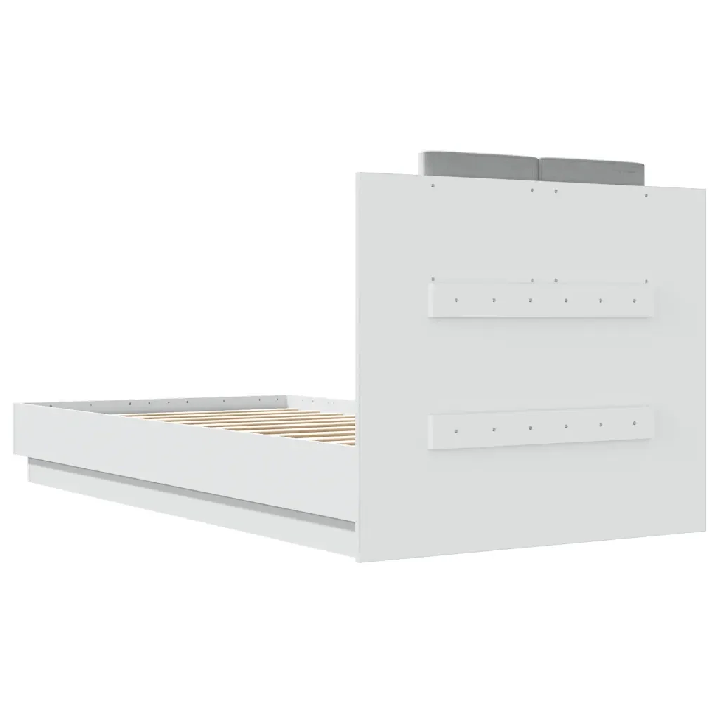 Letto singolo | Letto per adulti | Giroletto con Testiera Bianco 75x190 cm in Legno Multistrato - Image 6
