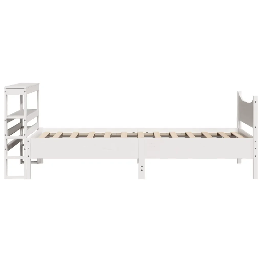 Letto singolo | Letto per adulti | Giroletto con Testiera Bianco 75x190 cm Legno Massello di Pino - Image 7