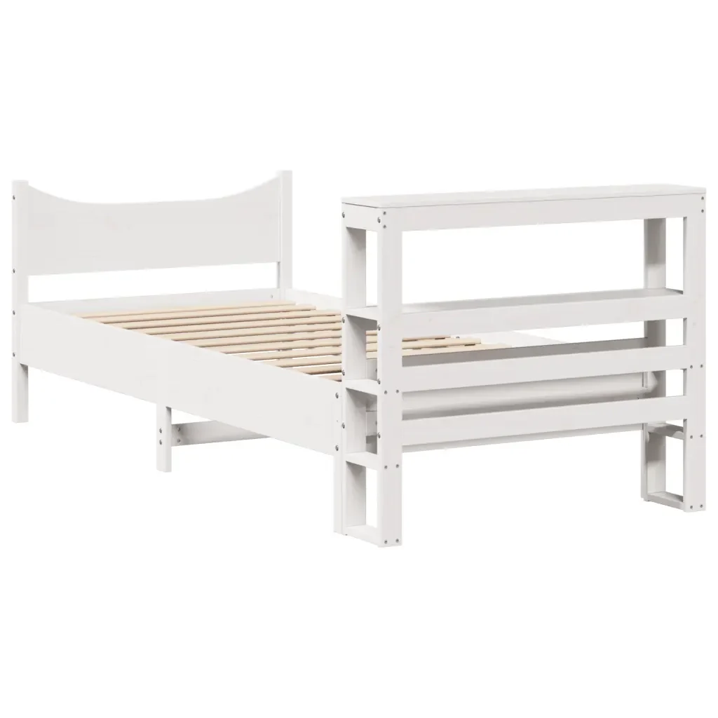 Letto singolo | Letto per adulti | Giroletto con Testiera Bianco 75x190 cm Legno Massello di Pino - Image 8