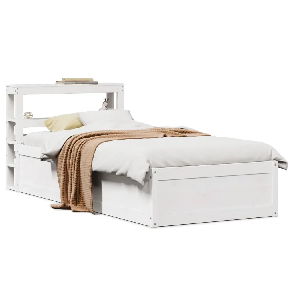 Letto singolo | Letto per adulti | Giroletto con Testiera Bianco 75x190 cm Legno Massello di Pino - Image 2