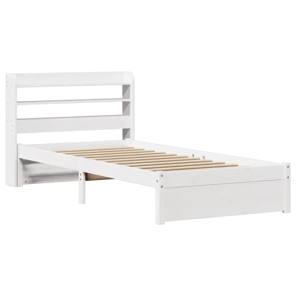 Letto singolo | Letto per adulti | Giroletto con Testiera Bianco 75x190 cm Legno Massello di Pino - Image 3